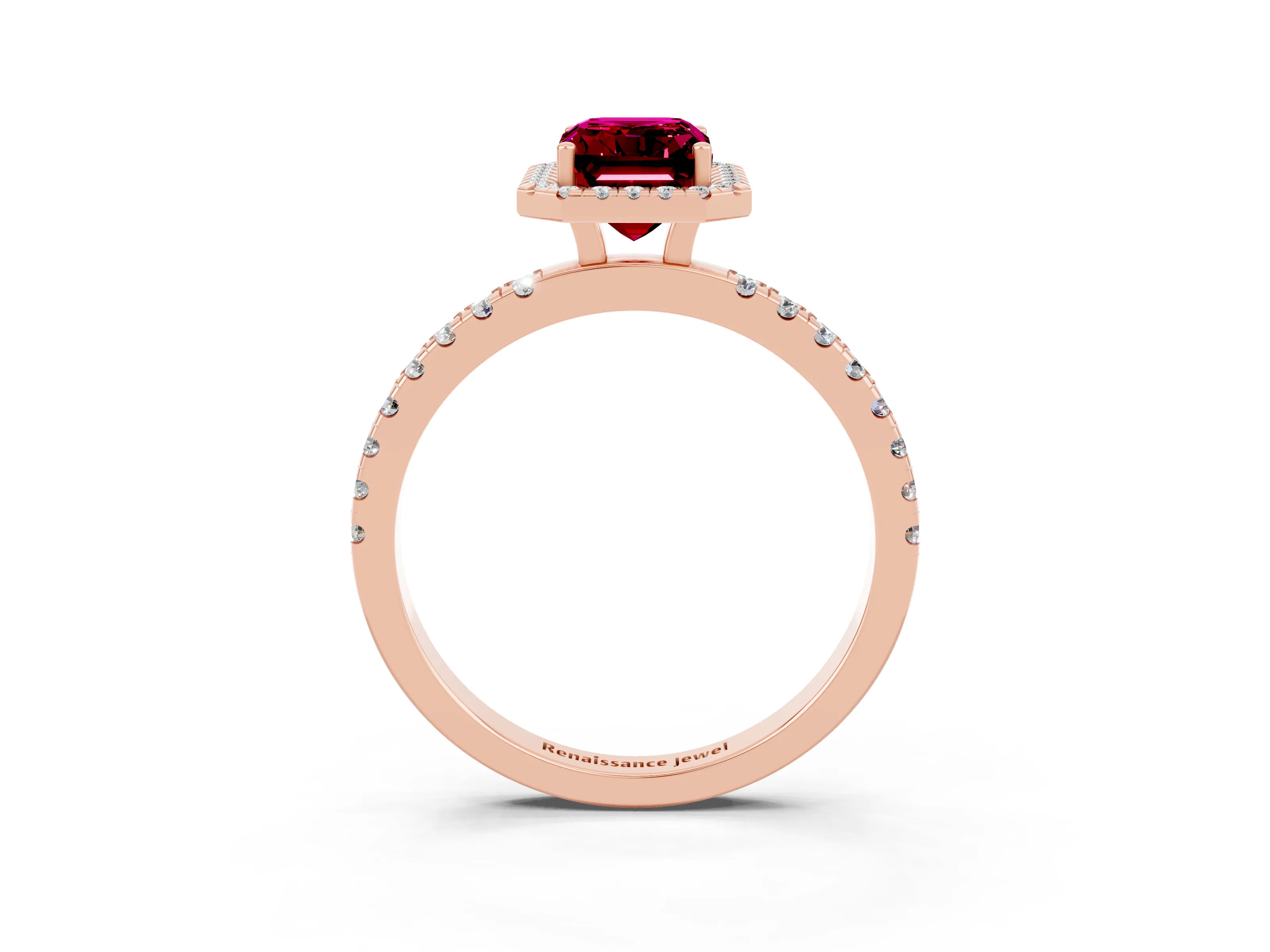 Rose gold Emerald Cut Halo Diamond Pave Band with Prong Setting_3