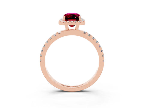 Rose gold Emerald Cut Halo Diamond Pave Band with Prong Setting_3