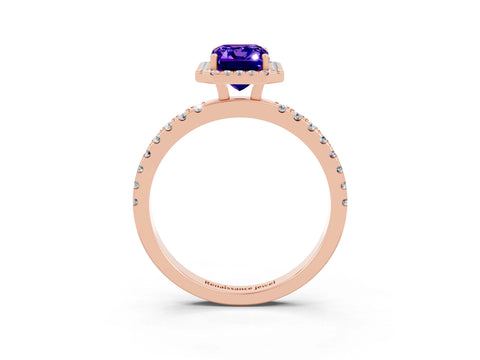 Rose gold Emerald Cut Halo Diamond Pave Band with Prong Setting_3