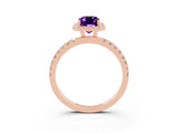 Rose gold Emerald Cut Halo Diamond Pave Band with Prong Setting_3
