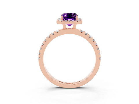 Rose gold Emerald Cut Halo Diamond Pave Band with Prong Setting_3