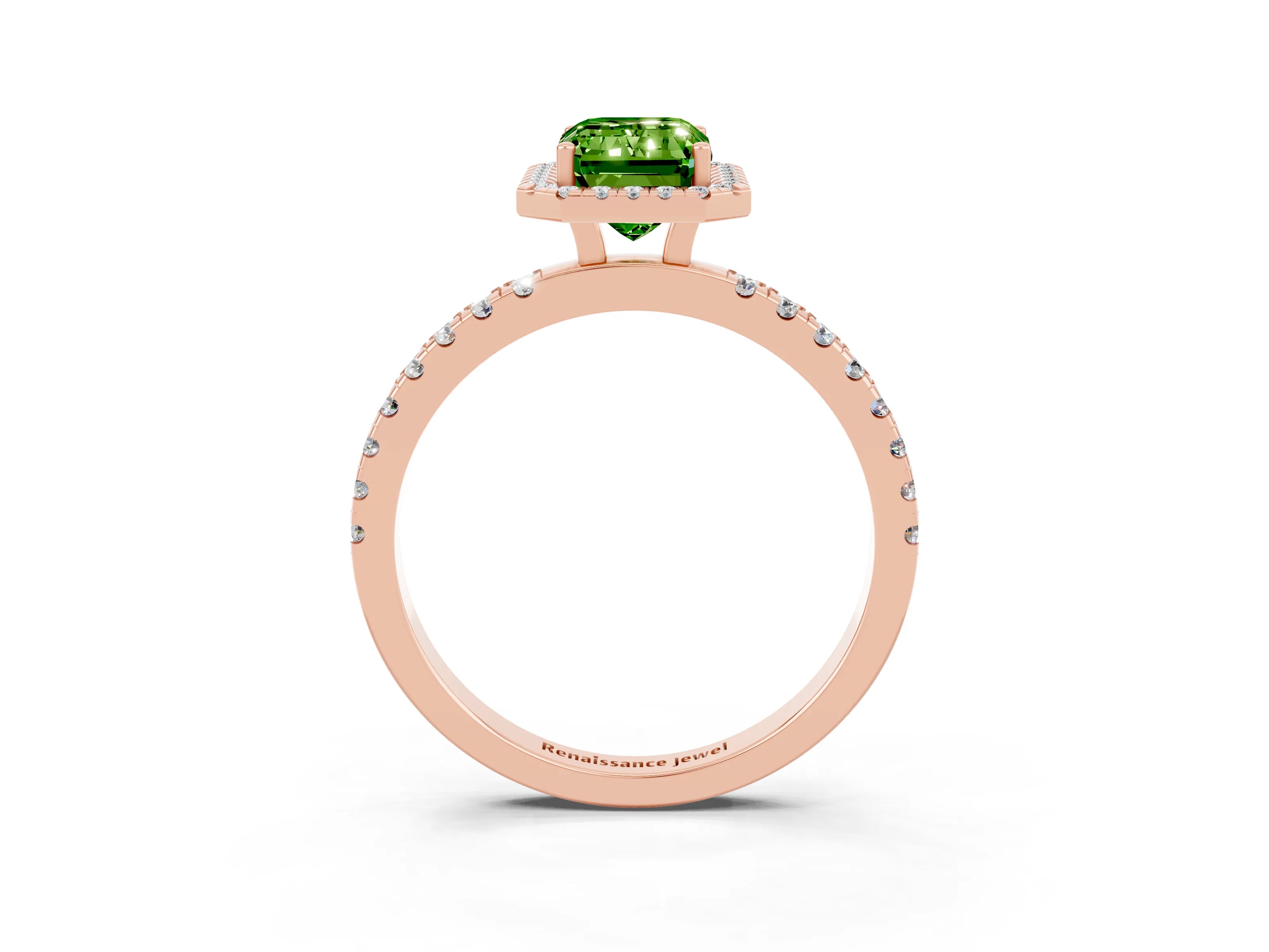 Rose gold Emerald Cut Halo Diamond Pave Band with Prong Setting_3