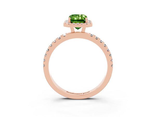 Rose gold Emerald Cut Halo Diamond Pave Band with Prong Setting