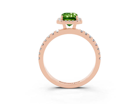 Rose gold Emerald Cut Halo Diamond Pave Band with Prong Setting_3