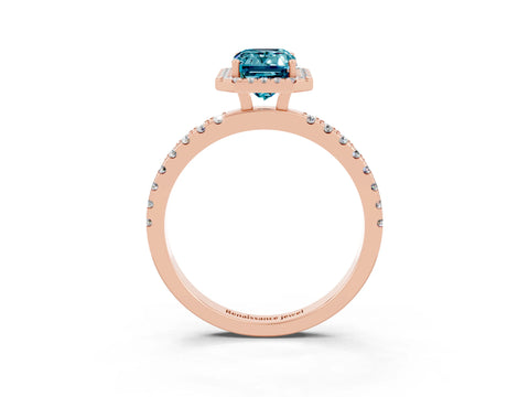 Rose gold Emerald Cut Halo Diamond Pave Band with Prong Setting_3