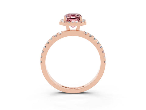 Rose gold Emerald Cut Halo Diamond Pave Band with Prong Setting_3