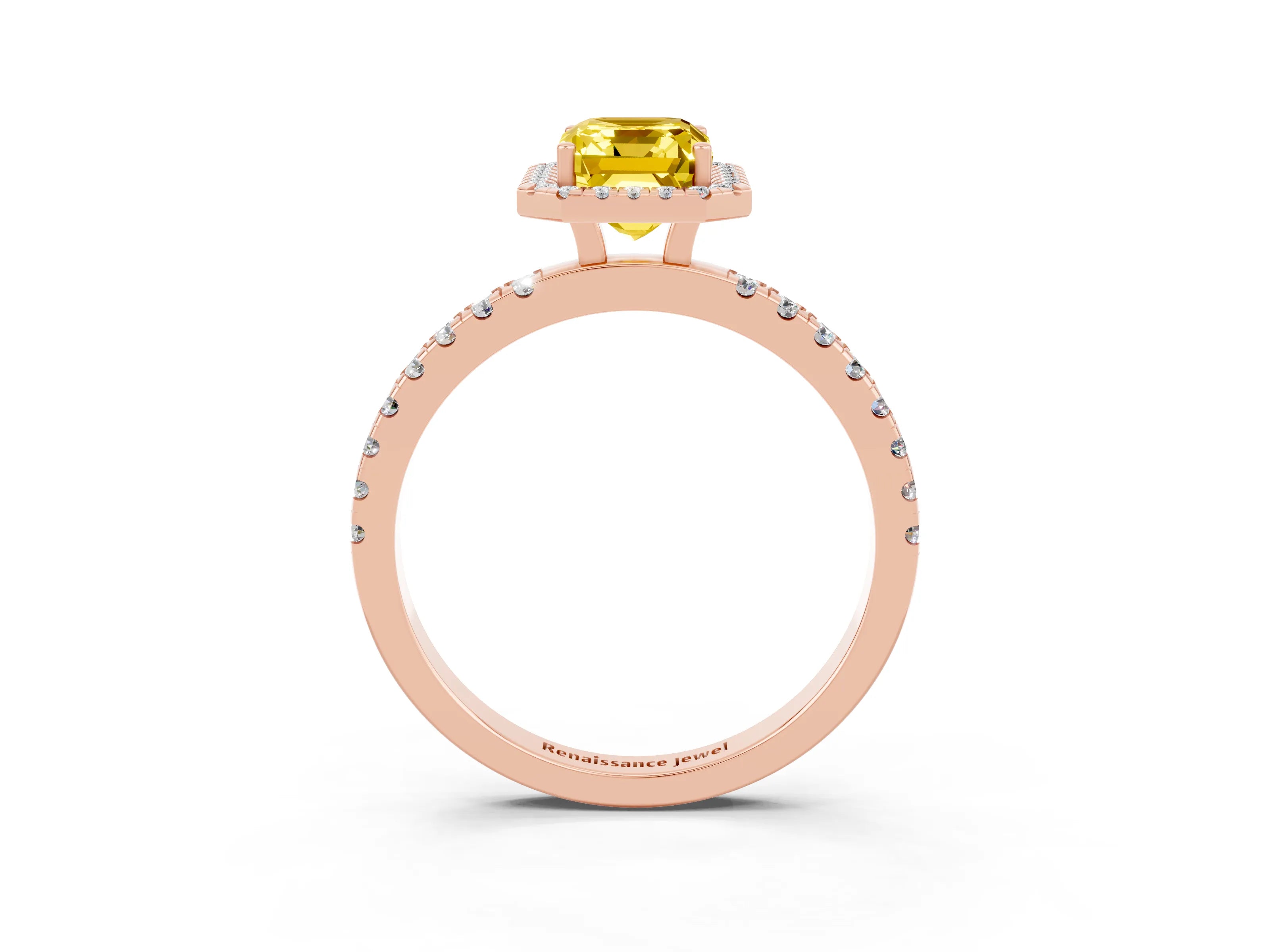 Rose gold Emerald Cut Halo Diamond Pave Band with Prong Setting_3