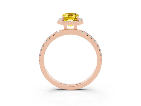 Rose gold Emerald Cut Halo Diamond Pave Band with Prong Setting_3