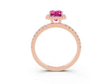 Rose gold Emerald Cut Halo Diamond Pave Band with Prong Setting_3
