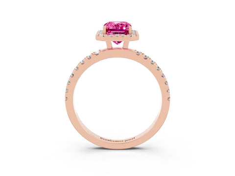 Rose gold Emerald Cut Halo Diamond Pave Band with Prong Setting_3