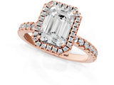 Rose gold Emerald Cut Halo Diamond Pave Band with Prong Setting_4