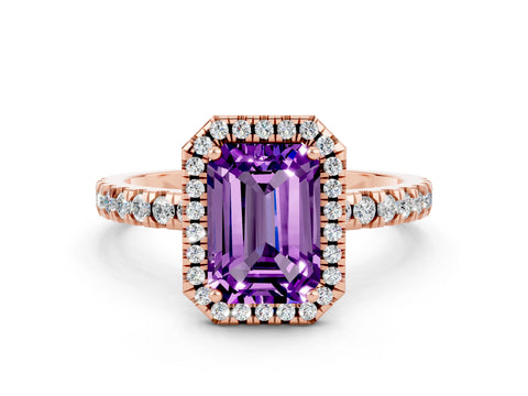 Rose gold Emerald Cut Halo Diamond Pave Band with Prong Setting