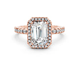 Rose gold Emerald Cut Halo Diamond Pave Band with Prong Setting