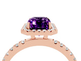 Rose gold Emerald Cut Halo Diamond Pave Band with Prong Setting_4