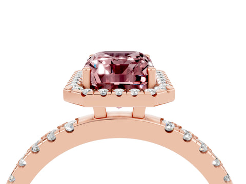 Rose gold Emerald Cut Halo Diamond Pave Band with Prong Setting_4