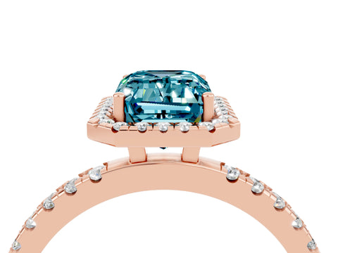 Rose gold Emerald Cut Halo Diamond Pave Band with Prong Setting_4