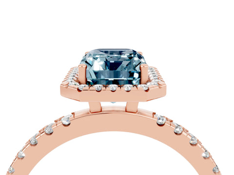 Rose gold Emerald Cut Halo Diamond Pave Band with Prong Setting_4