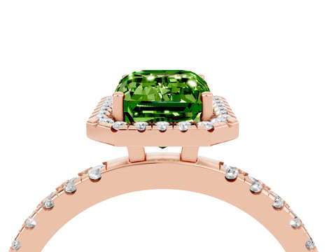 Rose gold Emerald Cut Halo Diamond Pave Band with Prong Setting_4