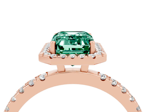 Rose gold Emerald Cut Halo Diamond Pave Band with Prong Setting_4