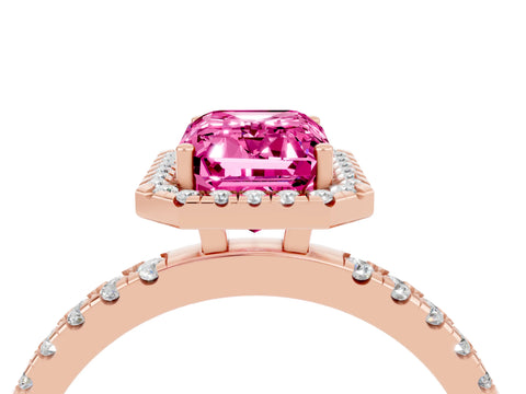 Rose gold Emerald Cut Halo Diamond Pave Band with Prong Setting_4