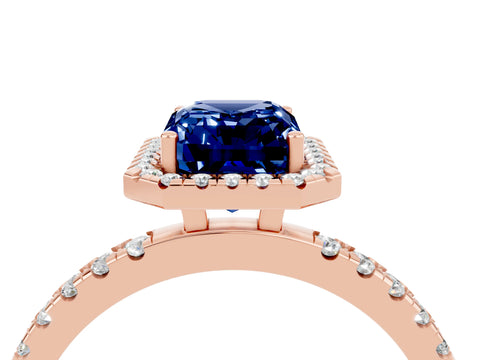 Rose gold Emerald Cut Halo Diamond Pave Band with Prong Setting_4