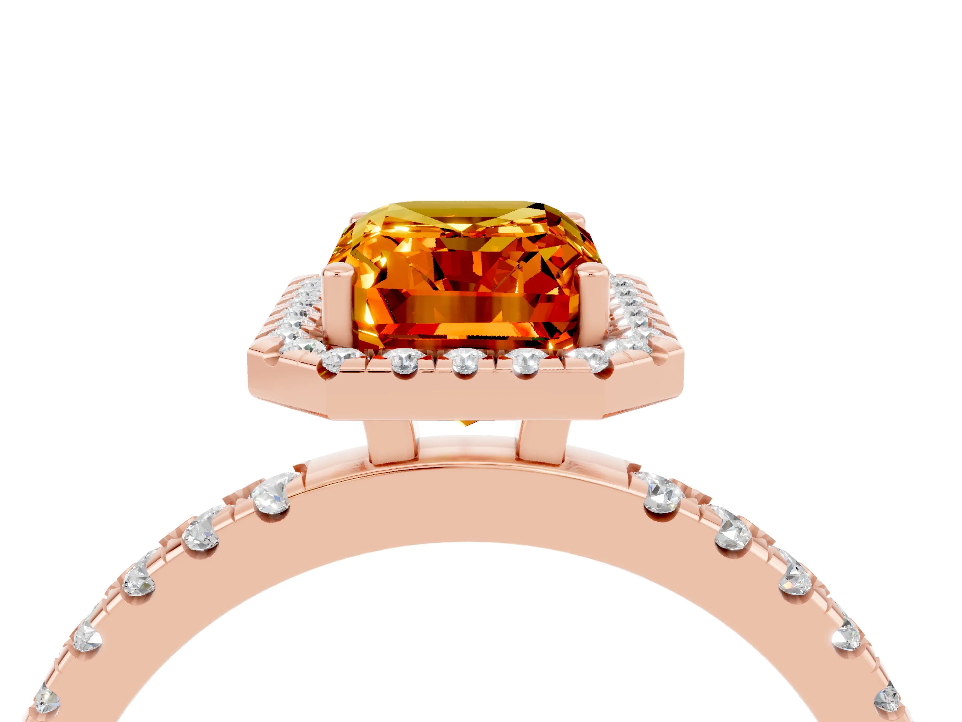 Rose gold Emerald Cut Halo Diamond Pave Band with Prong Setting_4