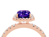 Rose gold Emerald Cut Halo Diamond Pave Band with Prong Setting_4