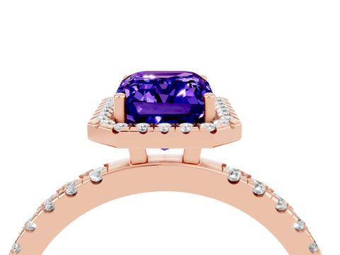 Rose gold Emerald Cut Halo Diamond Pave Band with Prong Setting_4