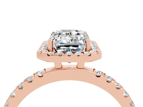 Rose gold Emerald Cut Halo Diamond Pave Band with Prong Setting_4