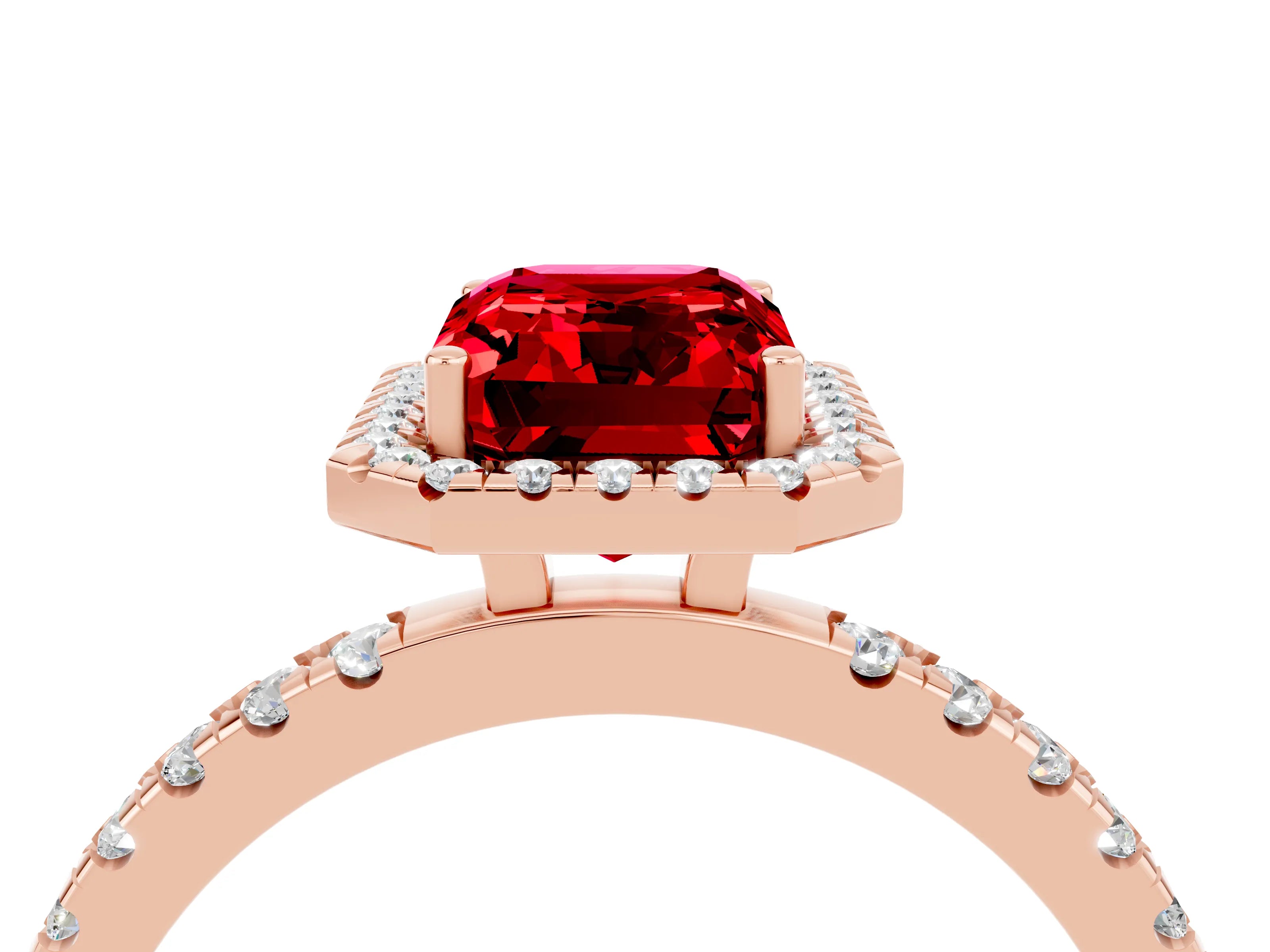 Rose gold Emerald Cut Halo Diamond Pave Band with Prong Setting_4
