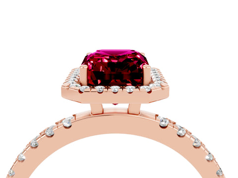 Rose gold Emerald Cut Halo Diamond Pave Band with Prong Setting_4