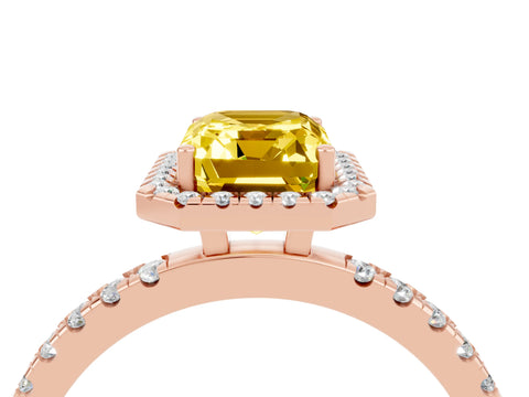 Rose gold Emerald Cut Halo Diamond Pave Band with Prong Setting_4