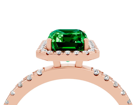 Rose gold Emerald Cut Halo Diamond Pave Band with Prong Setting_4