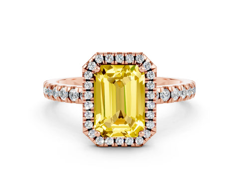 Rose gold Emerald Cut Halo Diamond Pave Band with Prong Setting