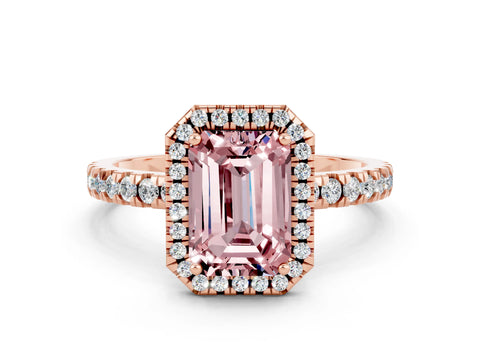 Rose gold Emerald Cut Halo Diamond Pave Band with Prong Setting