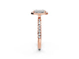 Rose gold Emerald Cut Halo Diamond Pave Band with Prong Setting_5