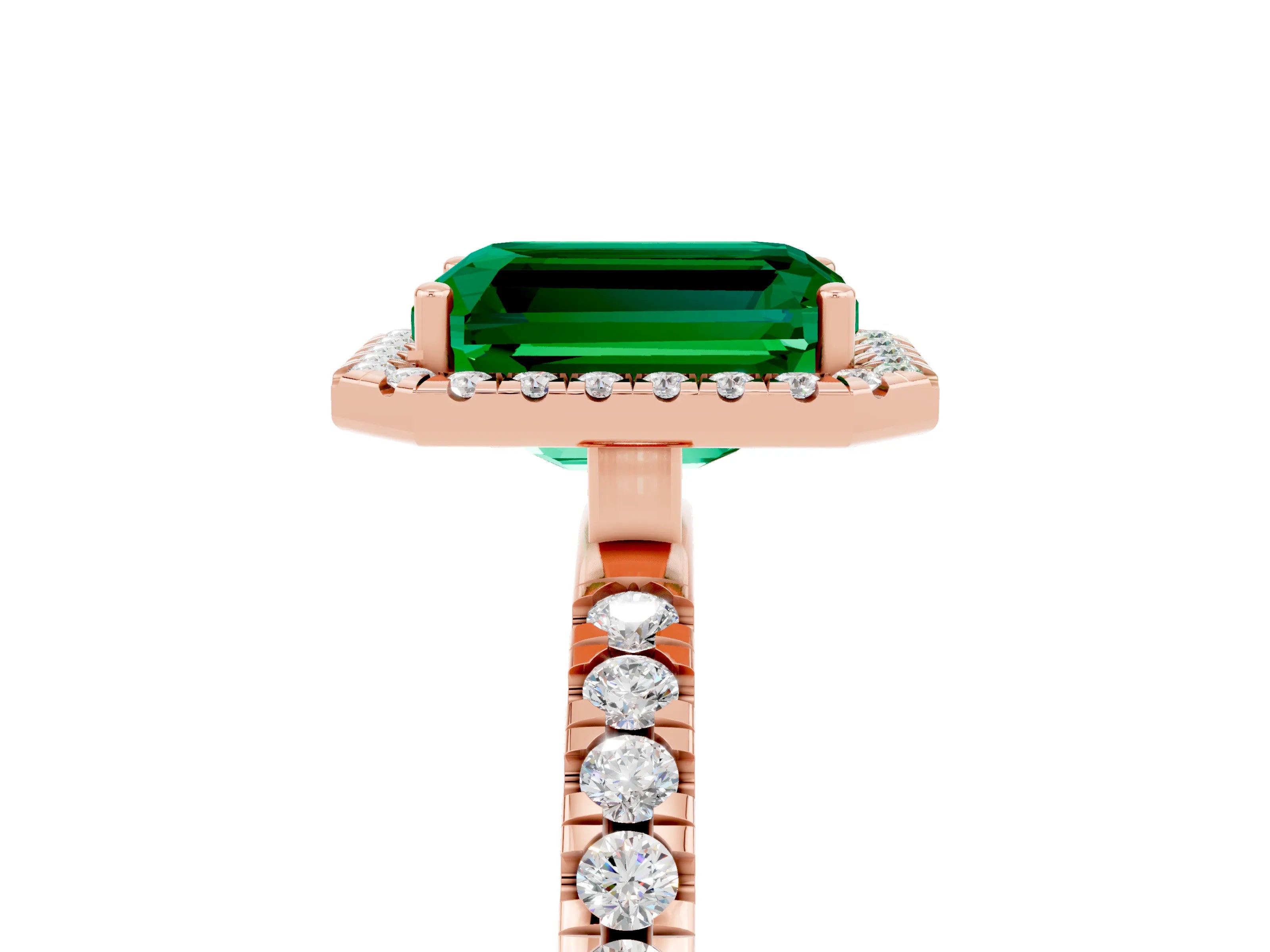 Rose gold Emerald Cut Halo Diamond Pave Band with Prong Setting_5