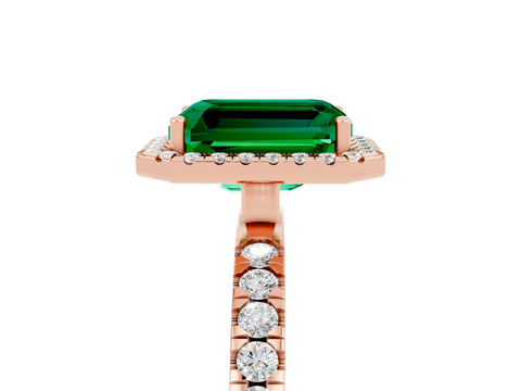 Rose gold Emerald Cut Halo Diamond Pave Band with Prong Setting_5