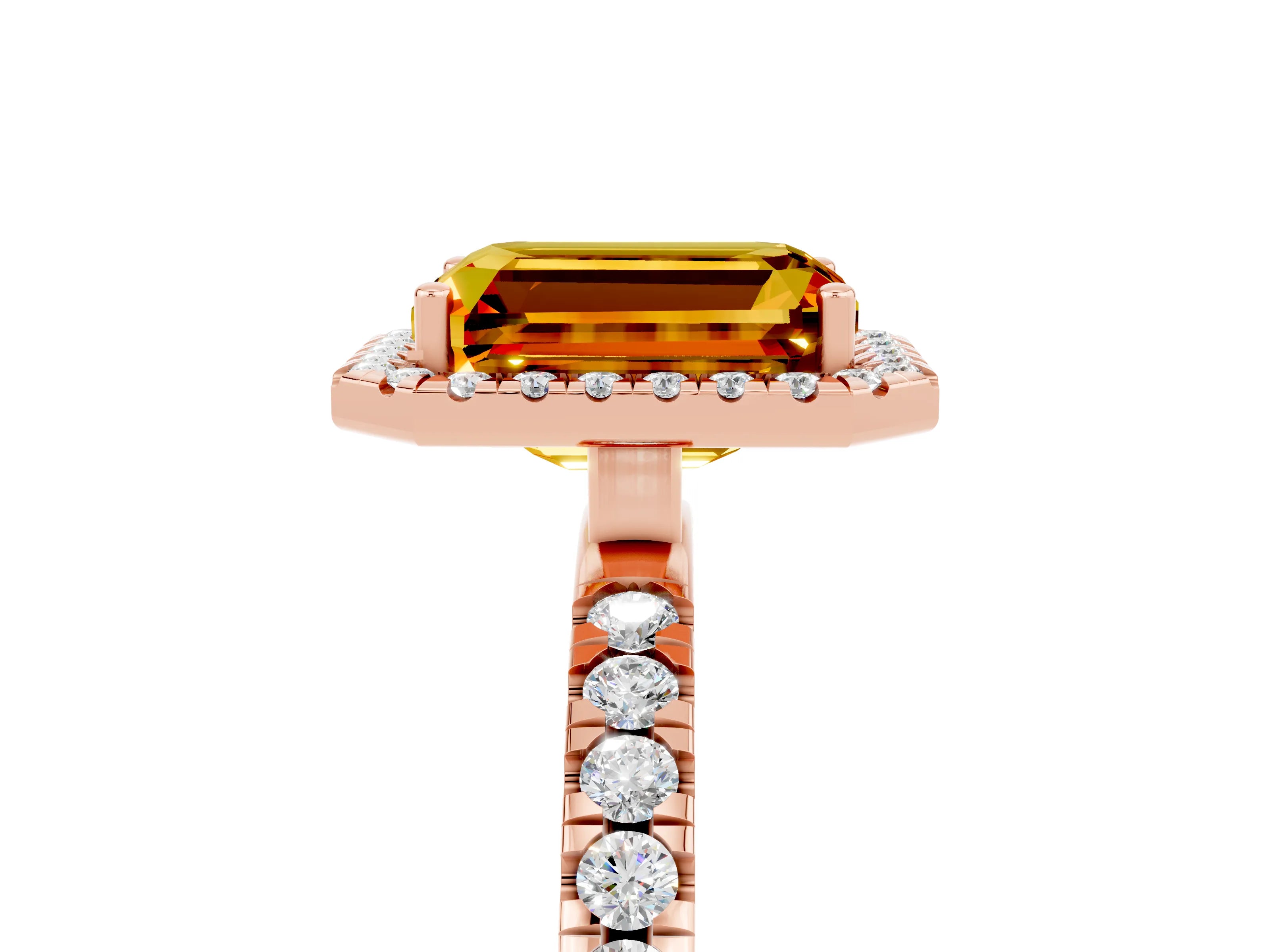 Rose gold Emerald Cut Halo Diamond Pave Band with Prong Setting_5