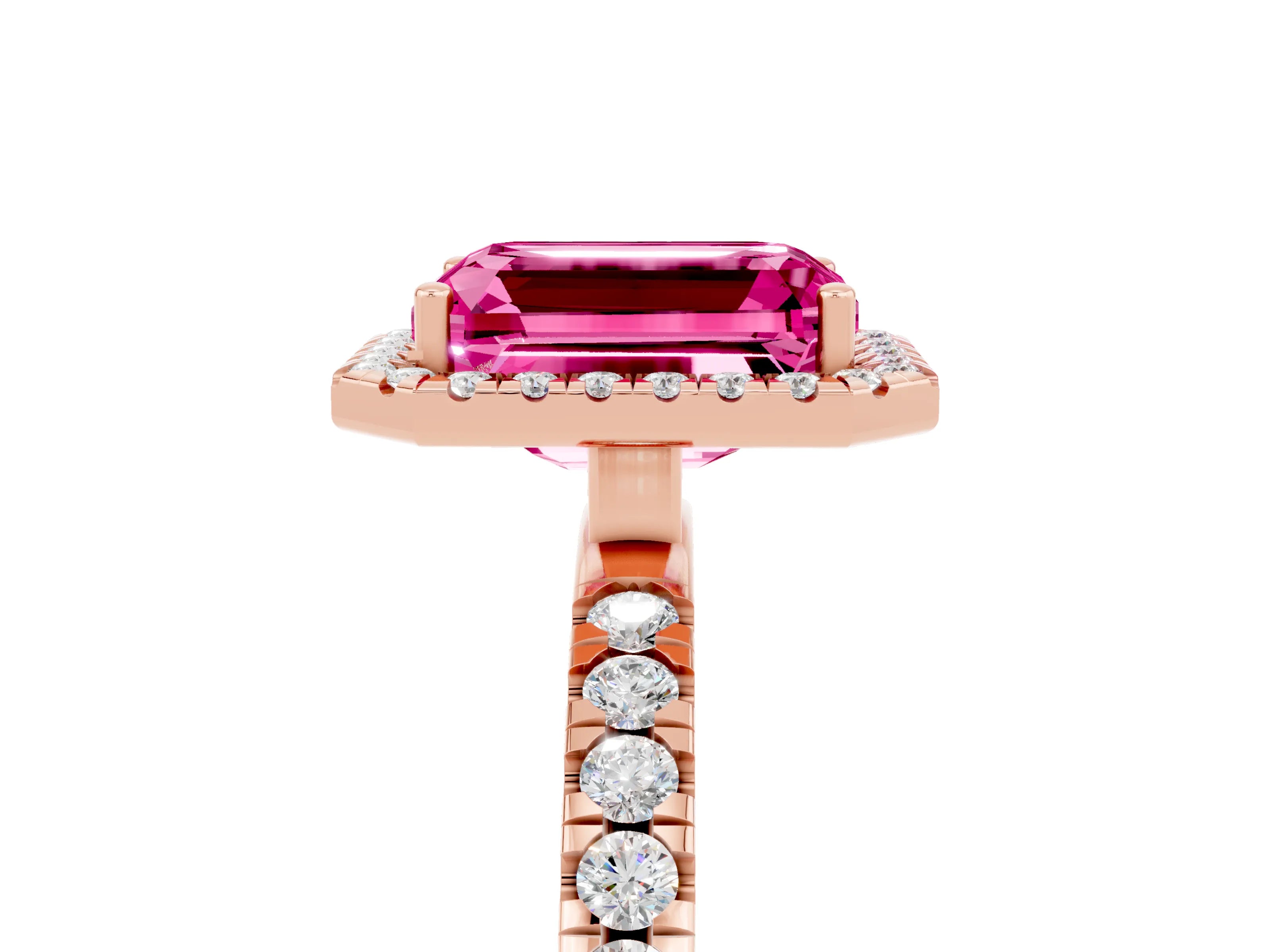 Rose gold Emerald Cut Halo Diamond Pave Band with Prong Setting_5
