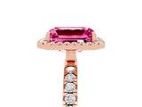 Rose gold Emerald Cut Halo Diamond Pave Band with Prong Setting_5