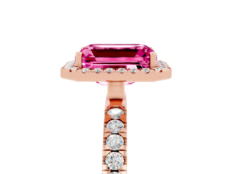 Rose gold Emerald Cut Halo Diamond Pave Band with Prong Setting_5