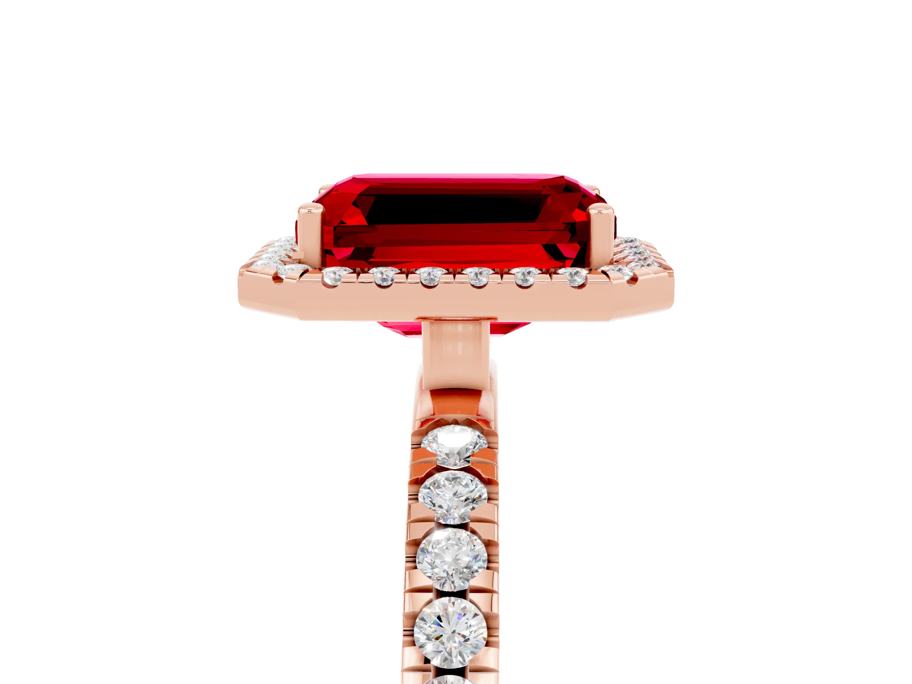 Rose gold Emerald Cut Halo Diamond Pave Band with Prong Setting_5