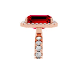 Rose gold Emerald Cut Halo Diamond Pave Band with Prong Setting_5