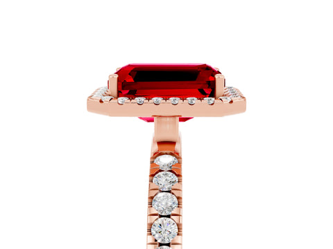 Rose gold Emerald Cut Halo Diamond Pave Band with Prong Setting_5