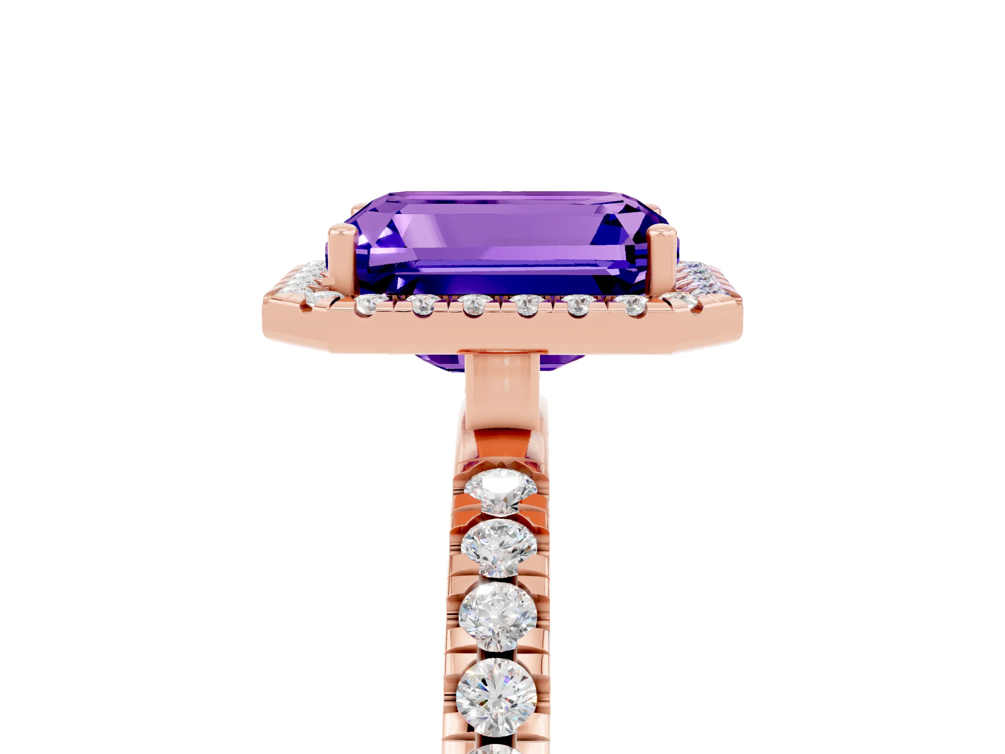 Rose gold Emerald Cut Halo Diamond Pave Band with Prong Setting_5