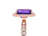 Rose gold Emerald Cut Halo Diamond Pave Band with Prong Setting_5