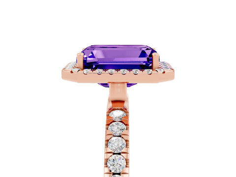 Rose gold Emerald Cut Halo Diamond Pave Band with Prong Setting_5