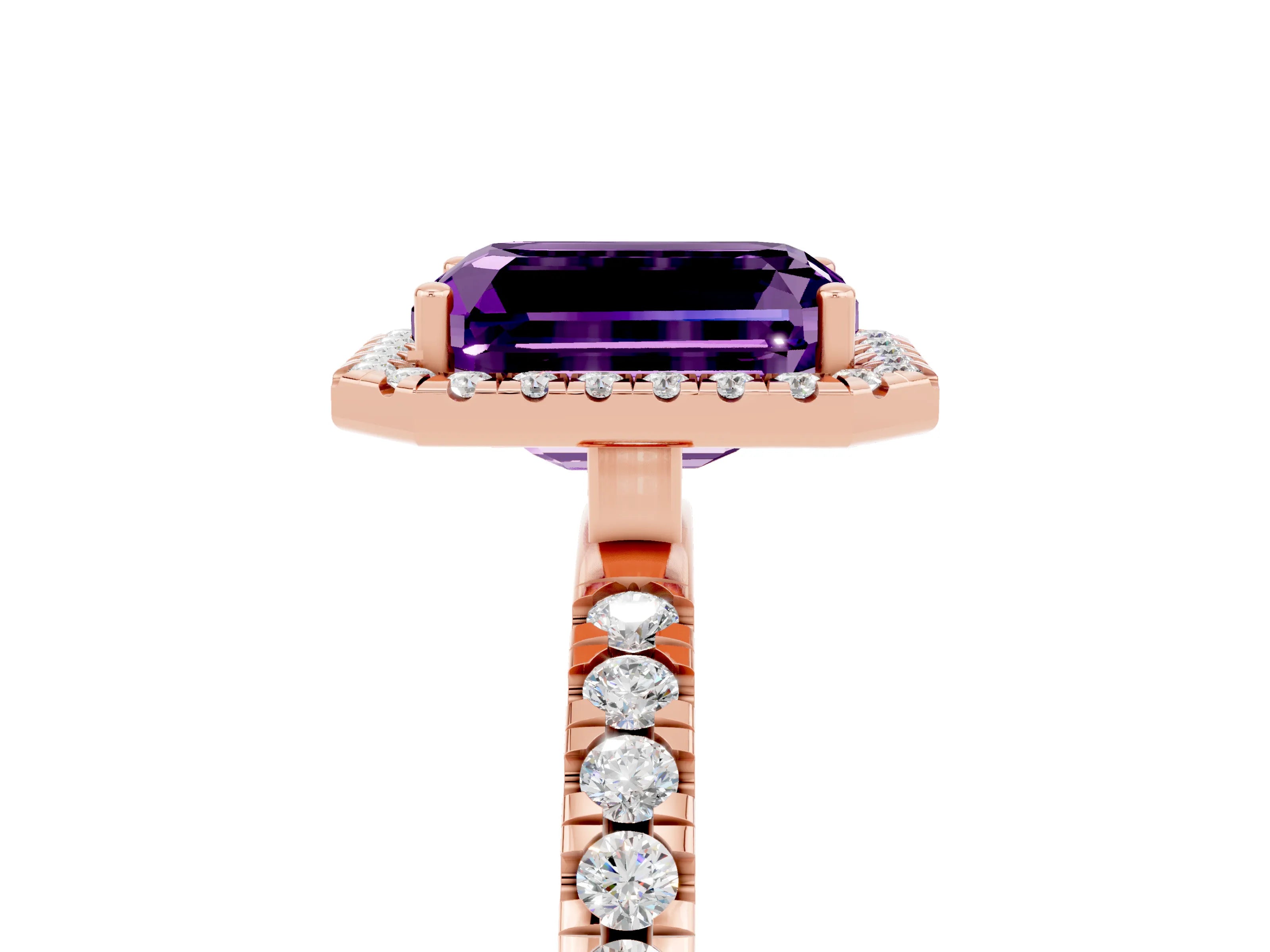 Rose gold Emerald Cut Halo Diamond Pave Band with Prong Setting_5