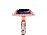 Rose gold Emerald Cut Halo Diamond Pave Band with Prong Setting_5